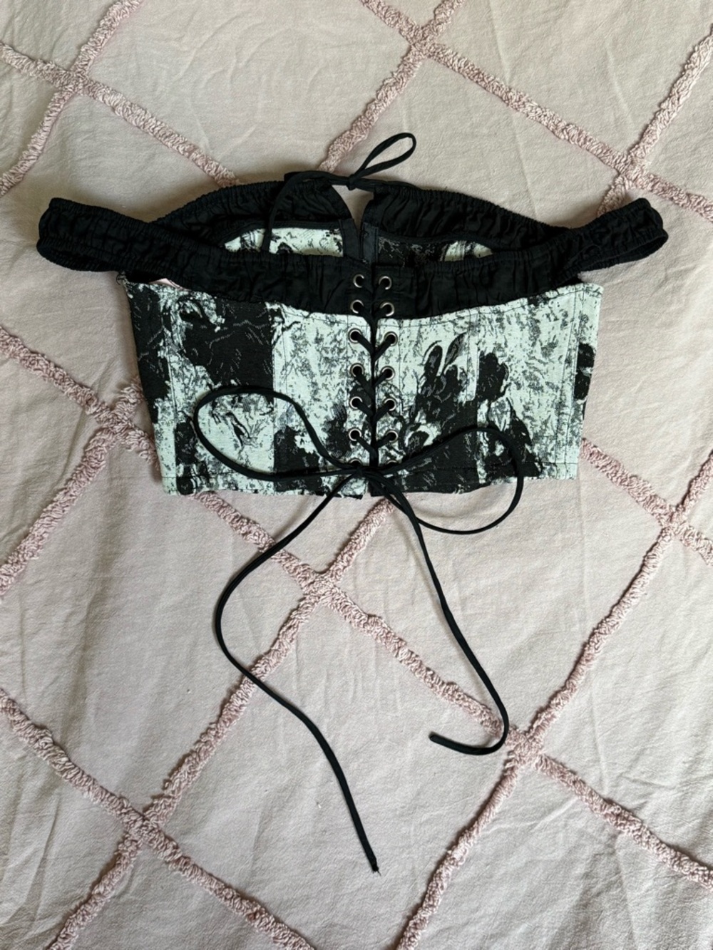 Windsor Black & White Off-the-Shoulder Bustier Crop Top